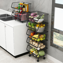 Black kitchen shelf floor vegetable storage rack multi-layer basket shelf fruit storage basket household storage rack