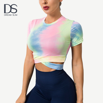 Summer Zdyeing Fashion Yoga Suit Blouse Blouse Womens Slim Elastic Tight Fit Speed Dry Sports T-shirt Running Short Sleeve Fitness