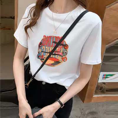 oioi mmlg Tide brand short sleeve T-shirt female Korean version of thin ins Joker cartoon print loose foreign pie top summer