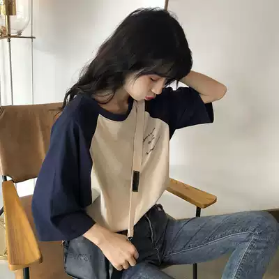 oioi mmlg Korean T-shirt female ins summer loose letter printing simple color round neck short sleeve T-shirt tide tide