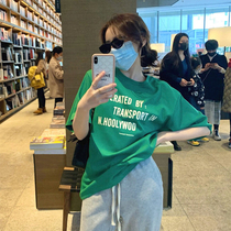 Tide brand short sleeve t-shirt women Summer loose 2021 new letter printing Net red ins Super fire round neck half sleeve top