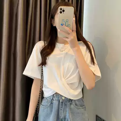 oioi mmlg Tide brand design sense short sleeve female summer 2021 New loose navel pure color short version T-shirt top