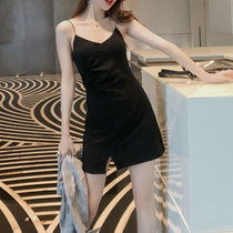 oioi mmlg black sling dress womens summer split waist waist thin temperament inboard skirt tide