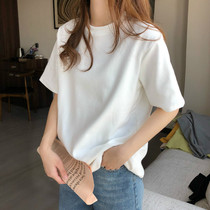 oioi mmlg summer solid color t-shirt womens short-sleeved ins Korean version loose simple cotton round neck bottom top tide