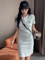 White polo shirt dress female slim summer New lapel hipster long casual waist skirt tide
