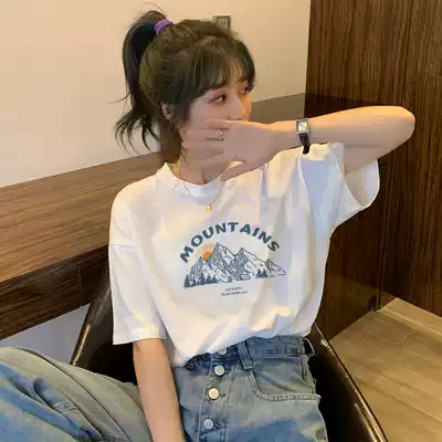 oioi mmlg white short-sleeved women 2021 European station summer loose letter print round neck cotton T-shirt top