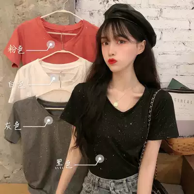 oioi mmlg Korean T-shirt female 2021 summer loose inner V collar Net Red foreign pie thin bottom short sleeve tide