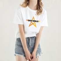 oioi mmlg Korean T-shirt Women summer wild Tide brand loose letter print round neck couple short sleeve shirt men