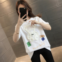 oioi mmlg short sleeve T-shirt female summer loose design sense bear bear half sleeve top Joker round neck shirt tide tide