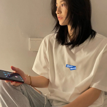 oioi mmlg Tide brand letter short sleeve t-shirt women Summer loose trend print couple round neck half sleeve shirt men