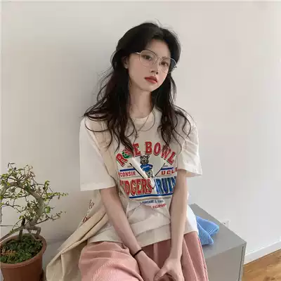 oioi mmlg summer cartoon print T-shirt women's short sleeves Korean loose ins design sense niche base top top