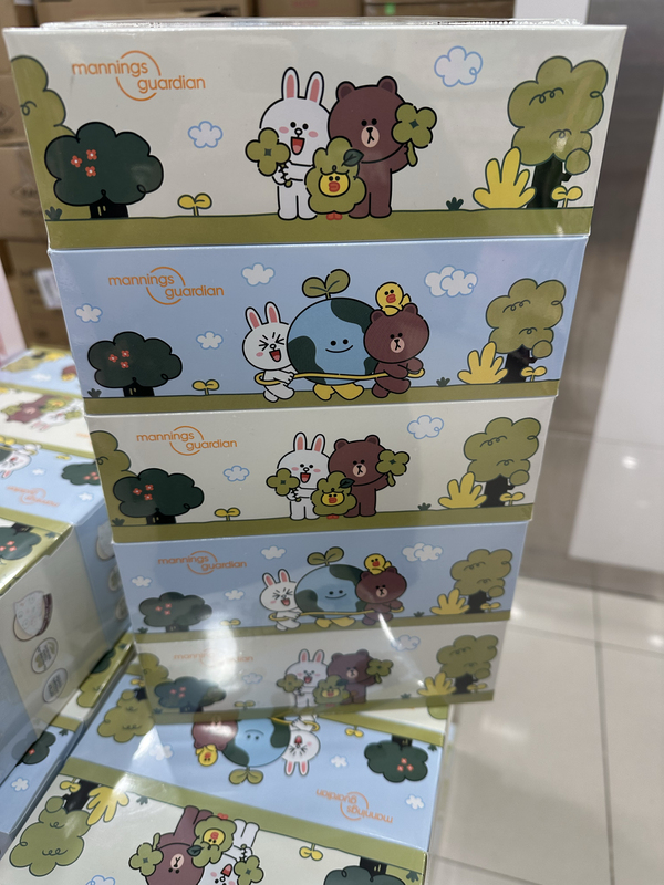 Wanning's Own Brand Paper Box Tissue, 5 Packs for 1, Line Friends Collaboration Printed Tissue