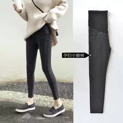 Pregnant women jeans autumn 2020 new Korean version of pregnant women pants autumn and winter wear trousers plus velvet nine points belly pants