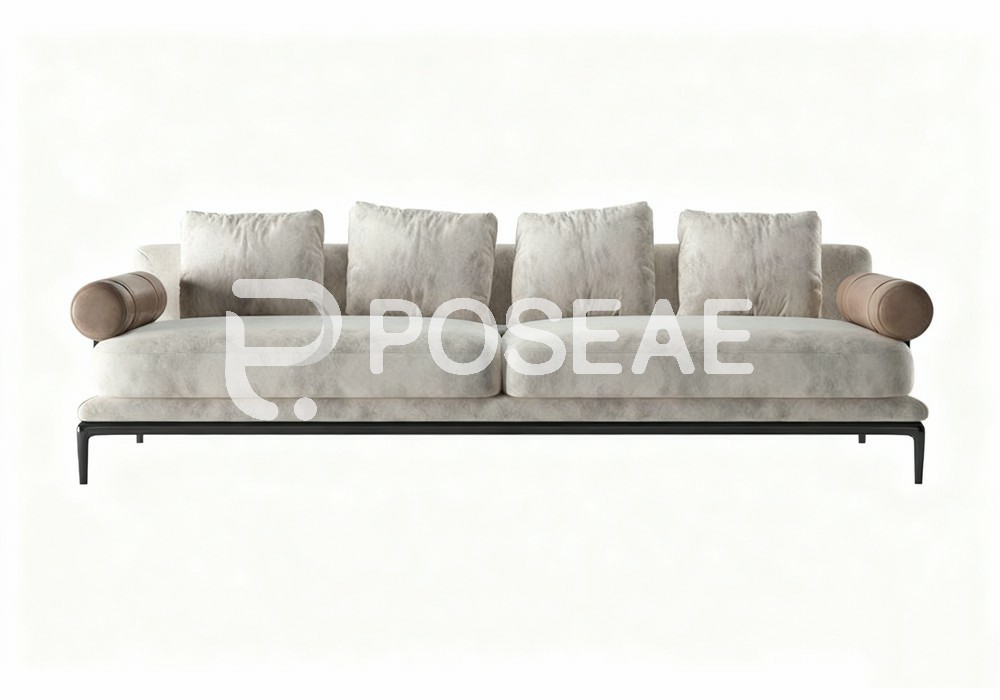 图片[1]-【3D模型】浅灰绒面四人沙发 3D 模型-PoseAe视频创意库