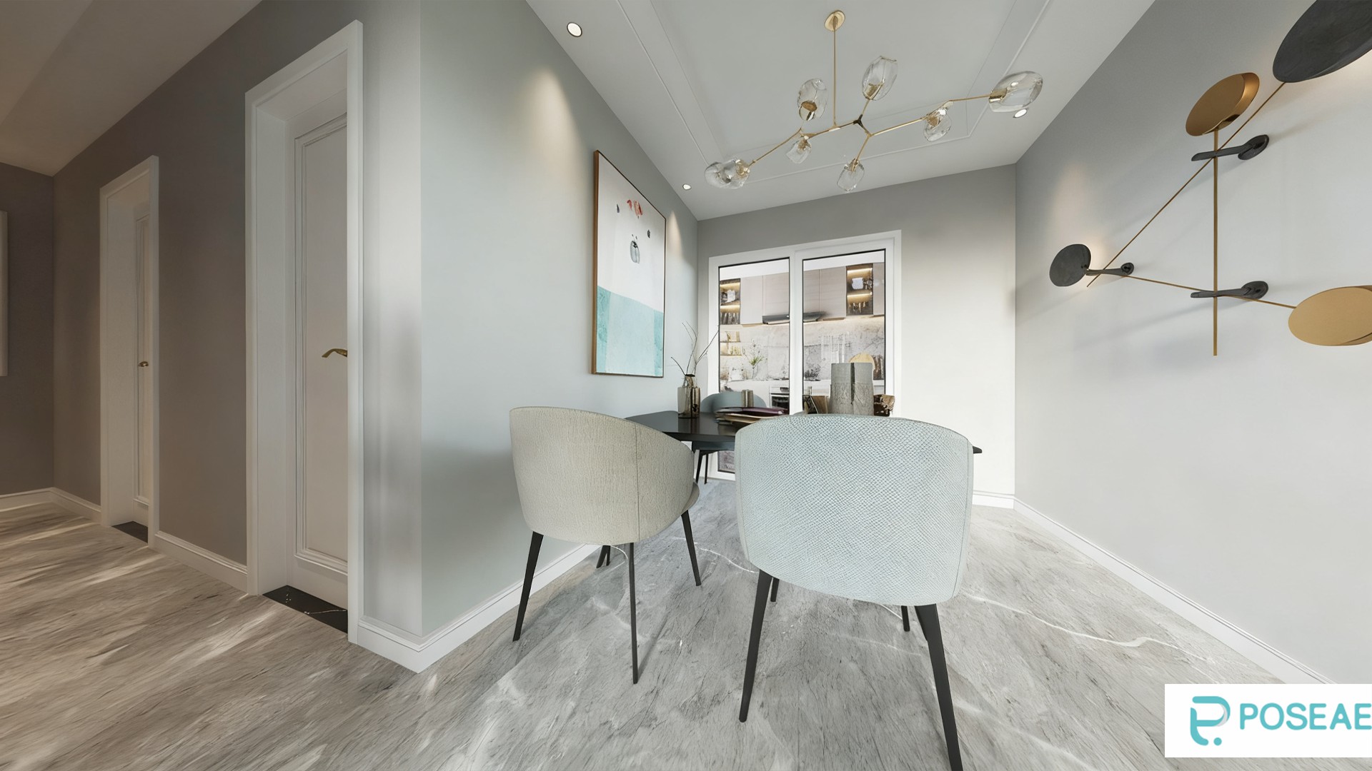 图片[2]-【3D模型】现代清新客厅设计 艺术吊灯组合挂画绿植软装搭配 3DMAX 模型-PoseAe视频创意库