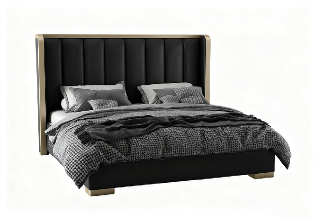 【3D模型】黑金软包靠背床 3D 模型-PoseAe