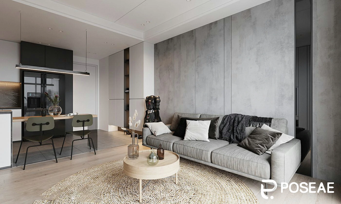 图片[1]-【3D模型】工业风混搭客餐厅（水泥墙 + 木质元素）3DMAX 模型-PoseAe视频创意库