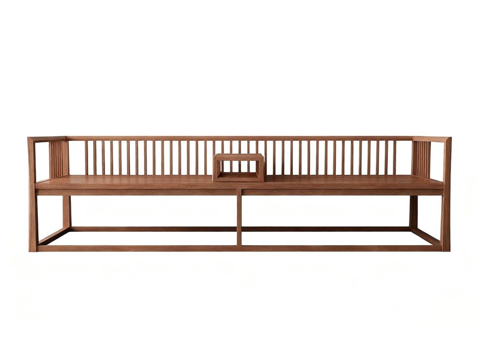 【3D模型】浅棕色木质长椅沙发 3D 模型-PoseAe