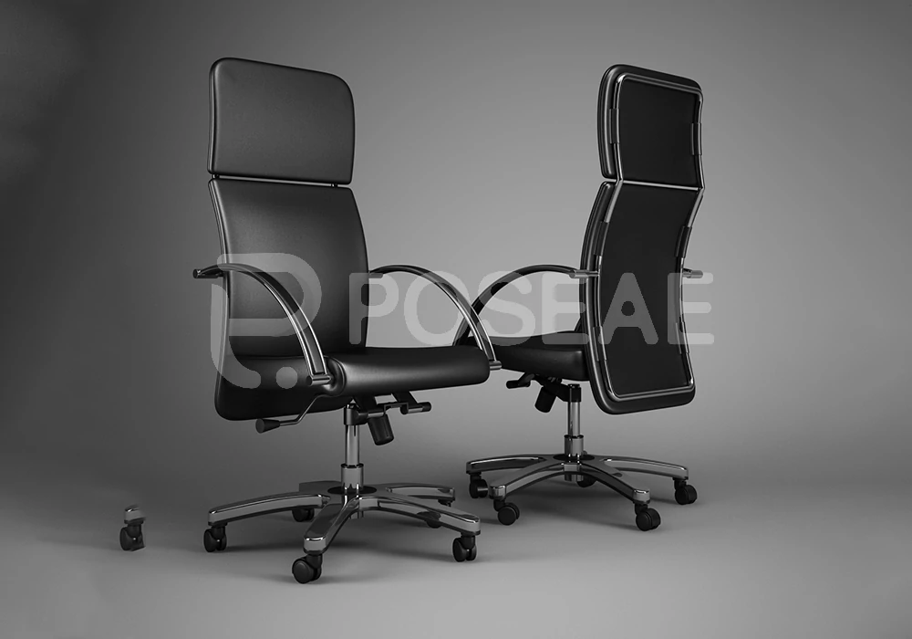 【3D模型】现代黑色高背皮艺办公椅 3D 模型-PoseAe