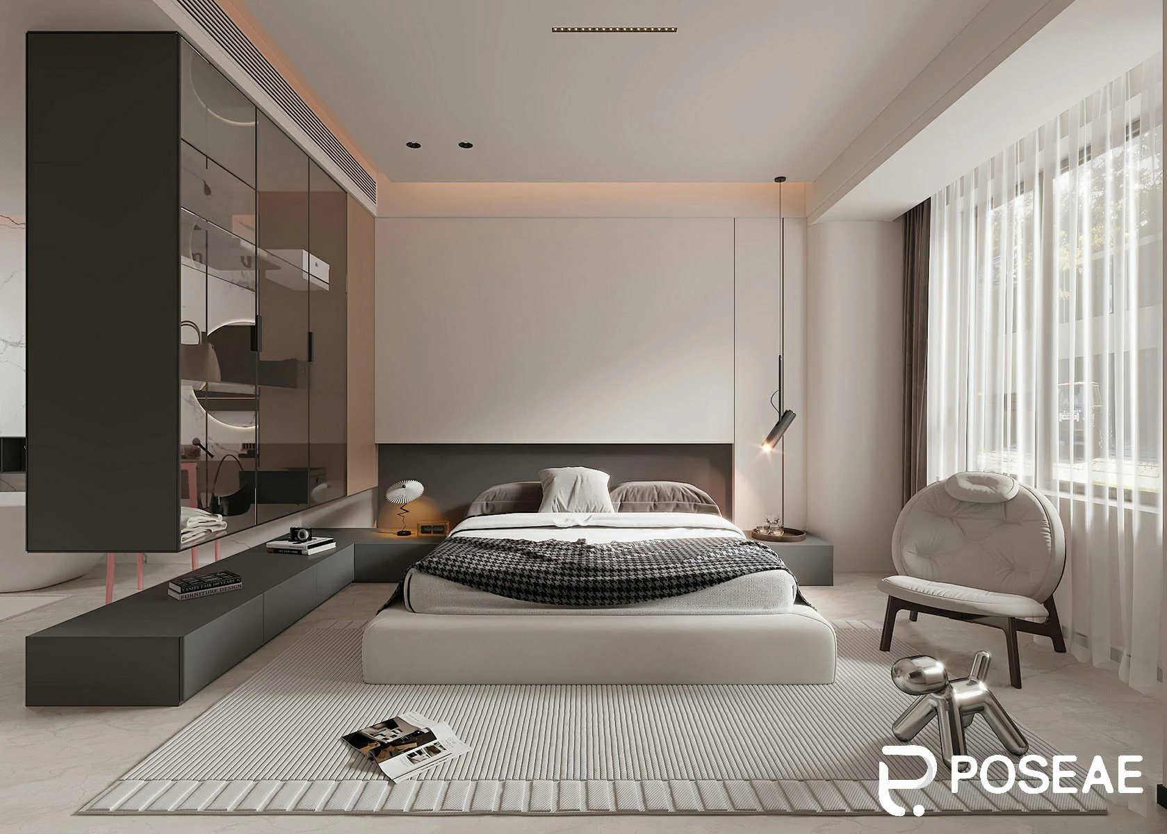 图片[1]-【3D模型】浅色系卧室（带大衣柜）3DMAX 模型-PoseAe视频创意库