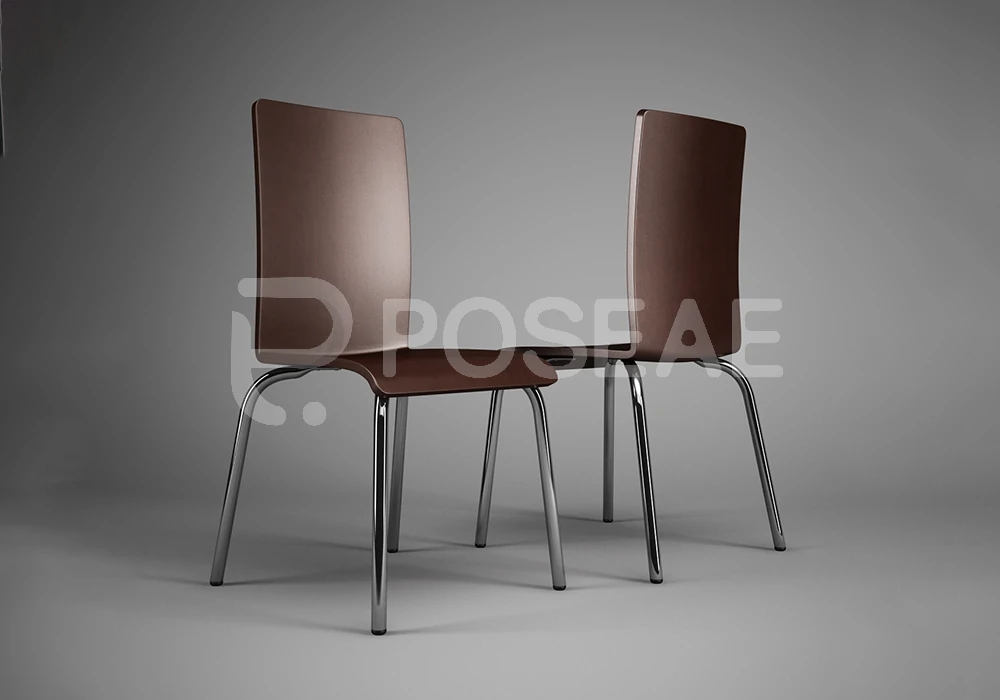 【3D模型】现代深棕色木质餐椅 3D 模型-PoseAe
