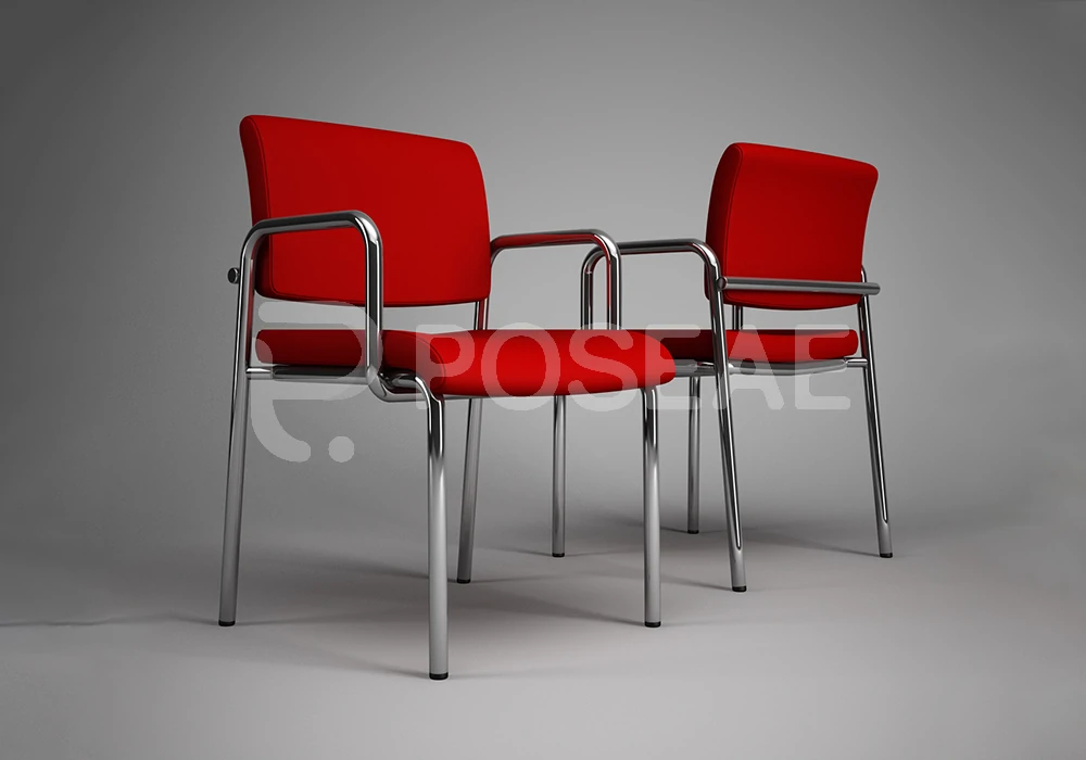 【3D模型】现代红色布艺会议椅 3D 模型-PoseAe