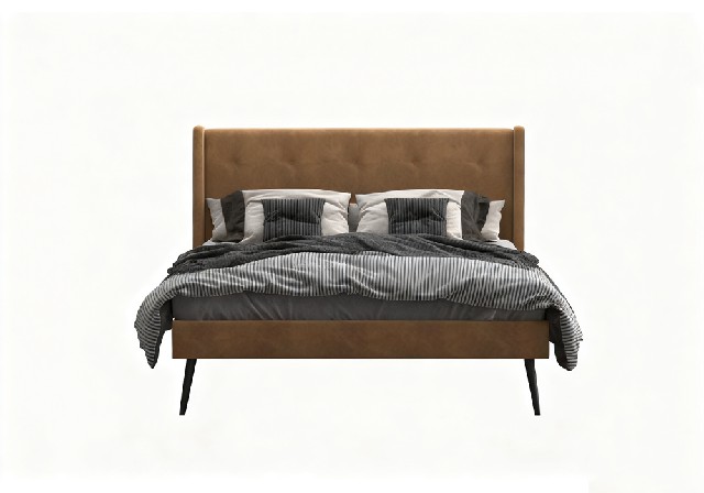 【3D模型】棕色软包靠背床 3D 模型-PoseAe