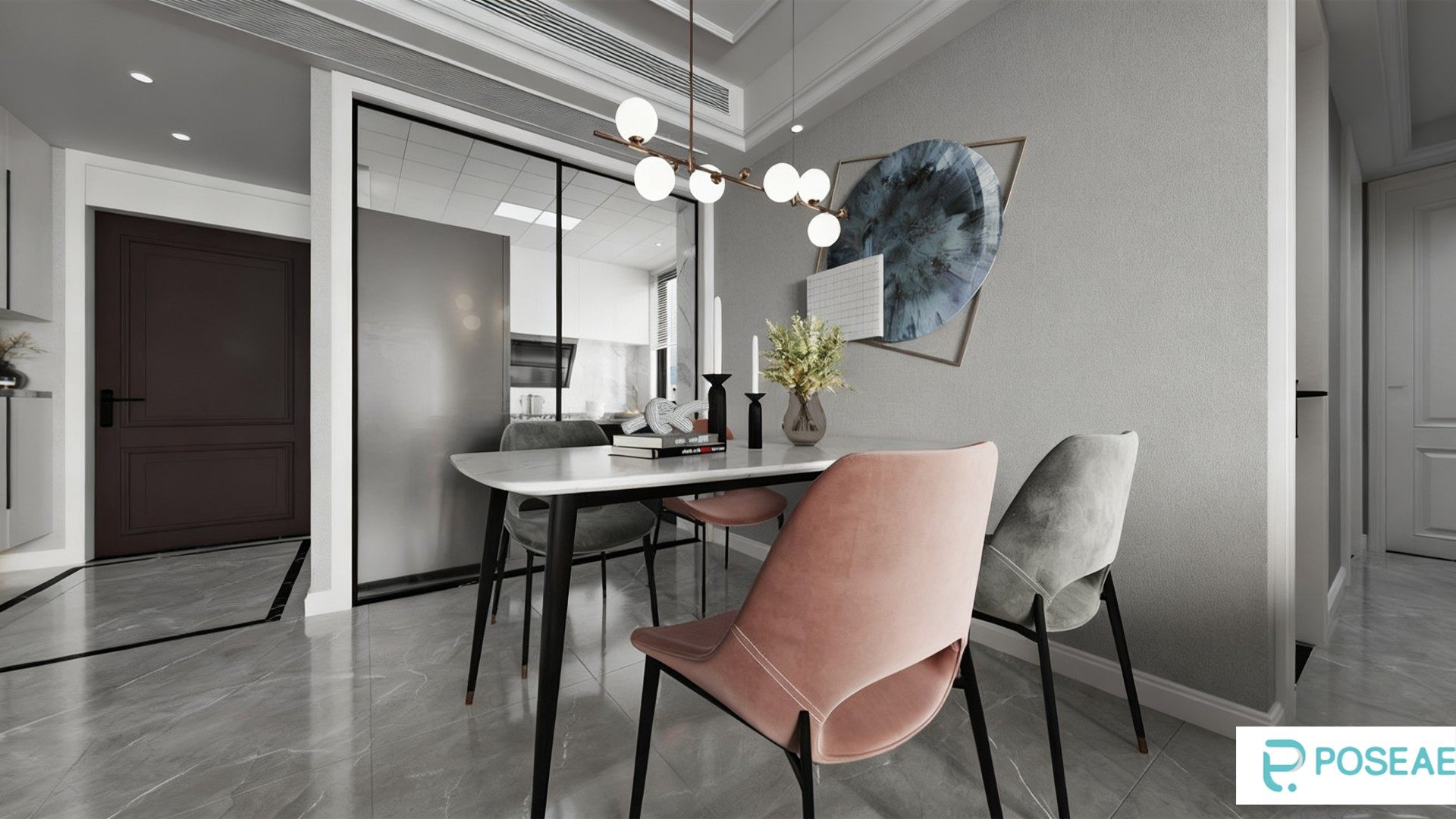 图片[2]-【3D模型】现代轻奢客厅设计 艺术吊灯挂画千鸟格脚踏软装搭配 3DMAX 模型-PoseAe视频创意库