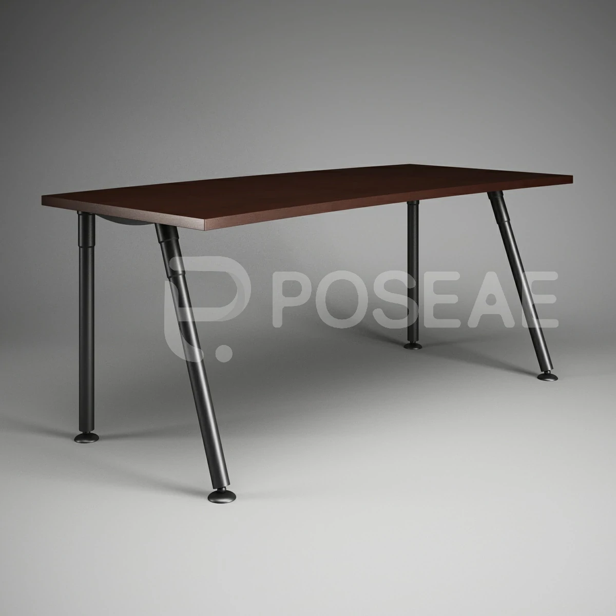 【3D模型】深棕色升降办公长桌 3D 模型-PoseAe
