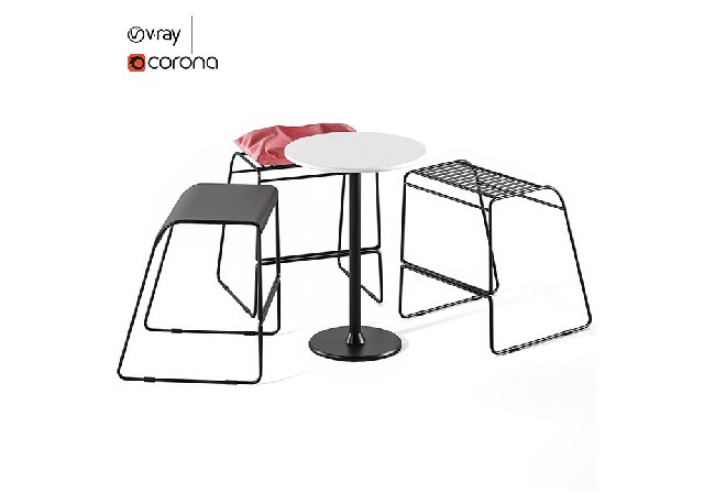 【3D模型】黑白红休闲桌椅组合 3D 模型-PoseAe