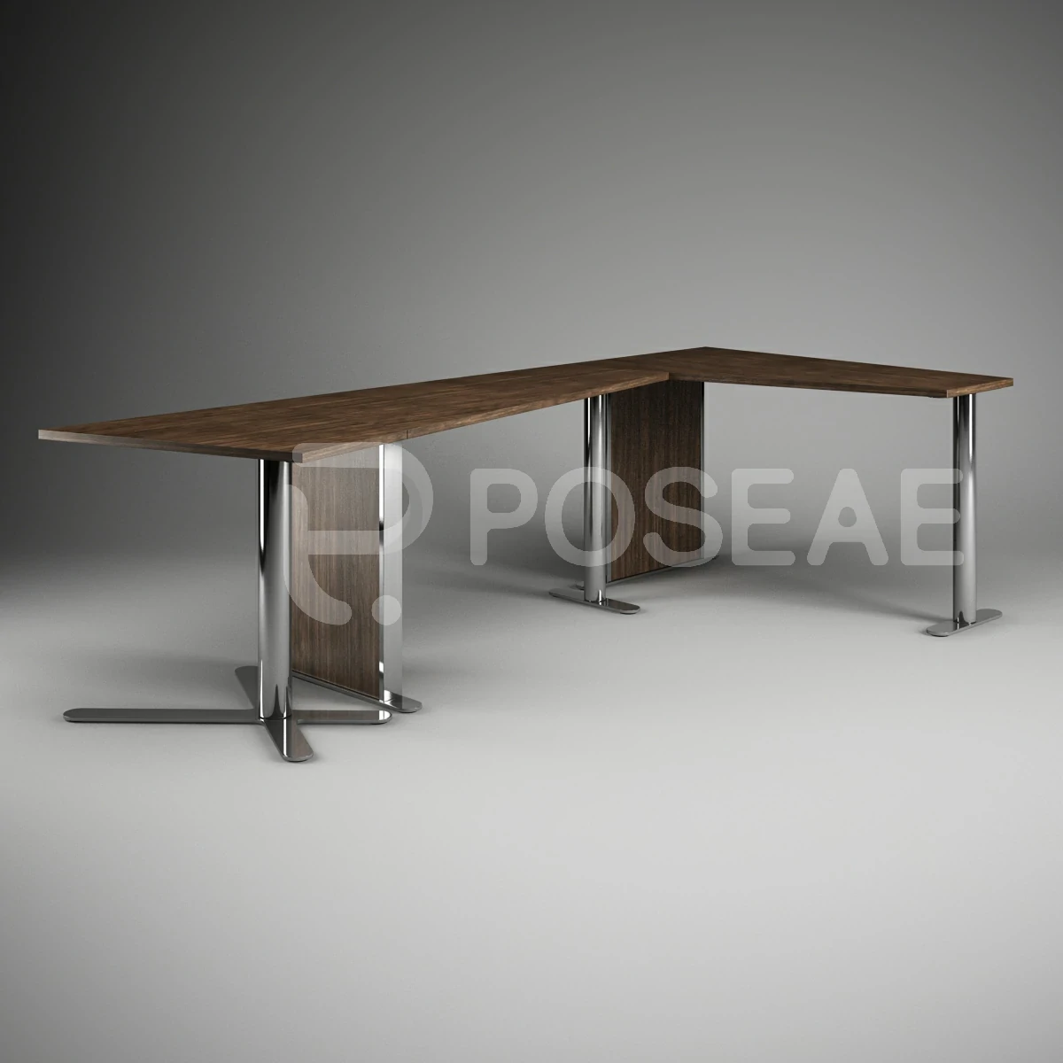 【3D模型】不锈钢十字支脚经理桌-PoseAe