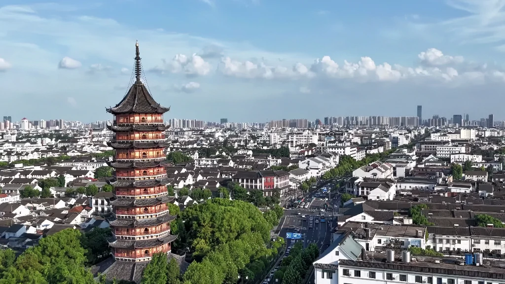 【实拍视频】苏州航拍城市北寺塔吴中第一古刹航拍-PoseAe