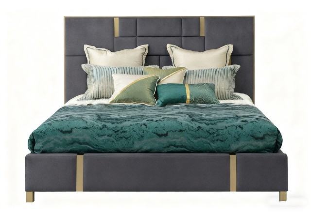 【3D模型】灰金拼色软包床 3D 模型-PoseAe