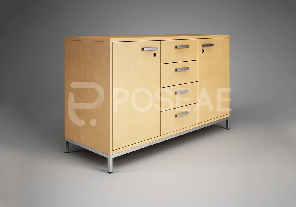 【3D模型】浅木色双门多抽屉文件柜 3D 模型-PoseAe