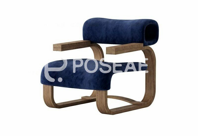 图片[1]-【3D模型】蓝绒木架休闲椅 3D 模型-PoseAe视频创意库