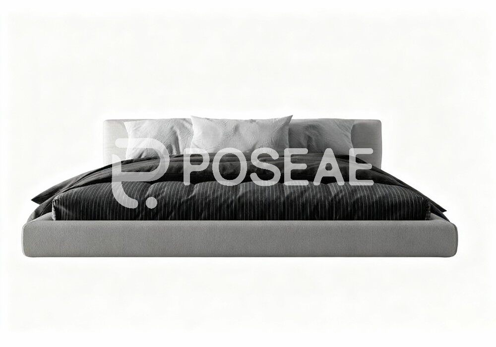 图片[1]-【3D模型】灰白软包矮床 3D 模型-PoseAe视频创意库