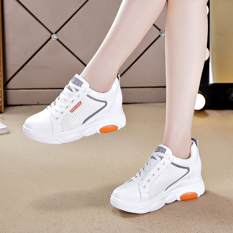 Inside heightening small white shoes woman 2022 spring Summer new Korean version 100 lap sports thick bottom mesh surface breathable punching shoes female