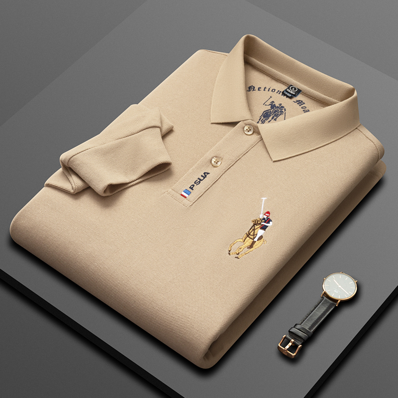 Polo shirt men spring and autumn business leisure tie daddy clothes high-end middle-aged men long sleeve blouse