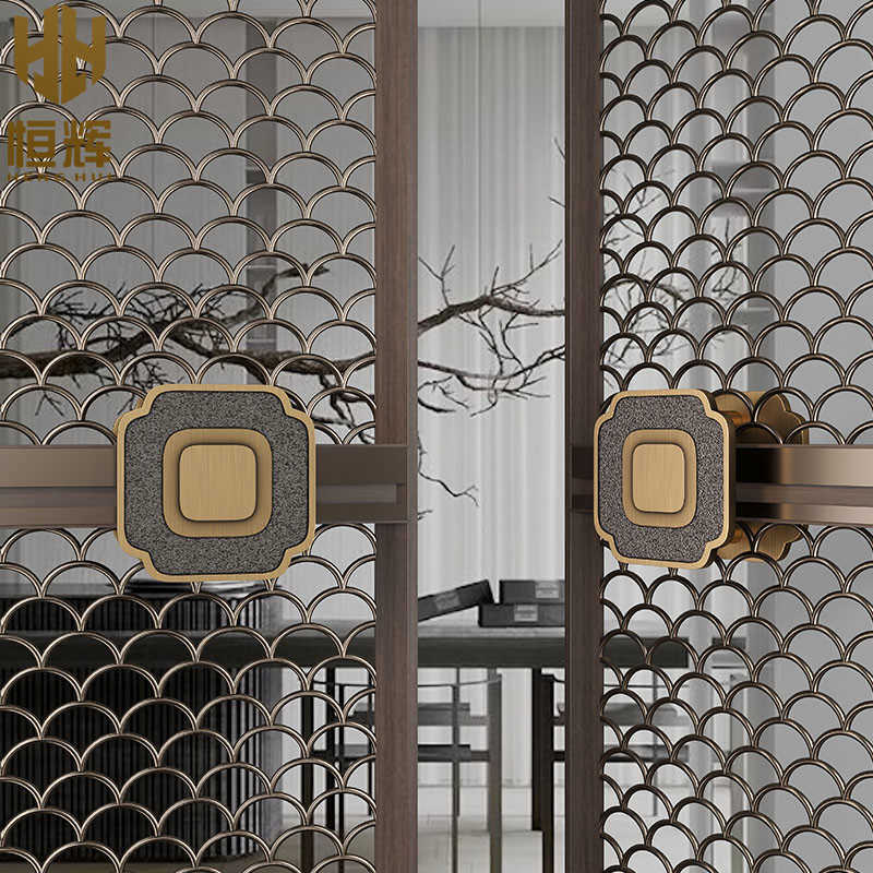 New Chinese square door handle bronze glass door handle custom solid aluminum carving hotel will be wooden door handle