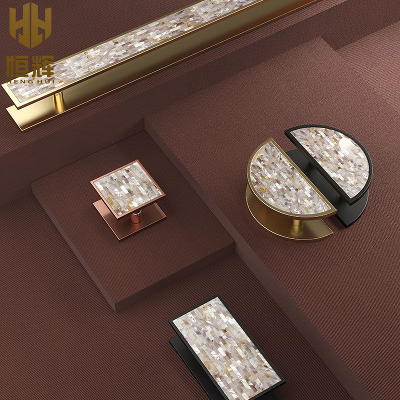 New Chinese glass door handle luxury light luxury sliding door bronze shell semi-circle armrest custom box door handle