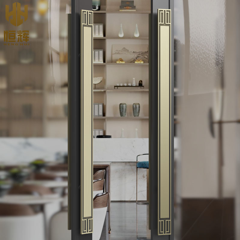 Chinese style door handle antique line solid wood sliding door handle custom shopping mall box bronze double door armrest