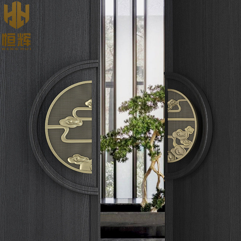 Chinese semi-round door handle glass door handle bronze cloud push door door round door handle custom