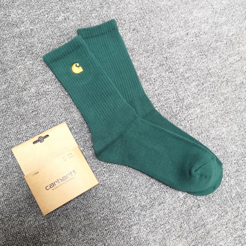 GreenNew products Kahart carhartt men and women thickening Towel bottom Solid color Chaopai Embroidery High tube motion work clothes Socks