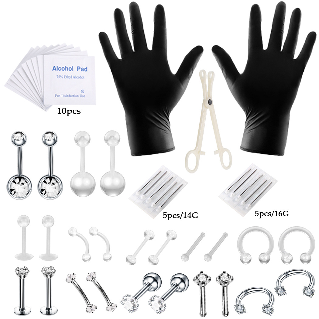 47 sets of puncture tools perforated suit navel navel ring slapped lip nail brow nail PA ring ear pin