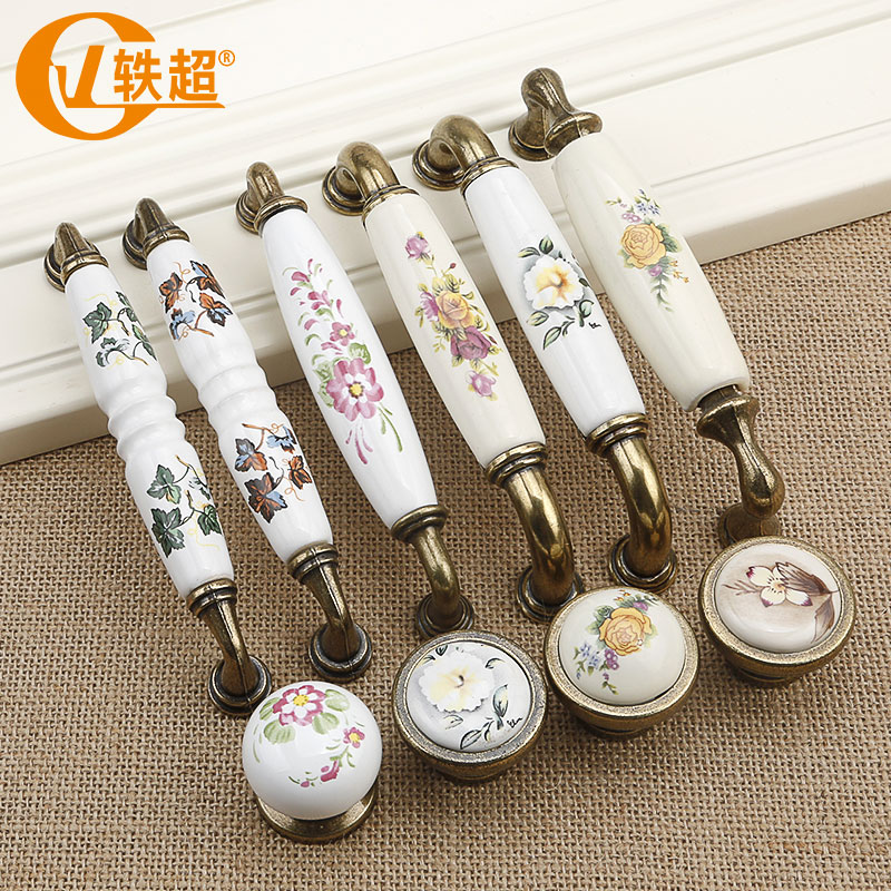 Anecdote drawer handle European cabinet door ceramic handle Chinese retro pastoral wardrobe shoe cabinet whole cabinet door handle
