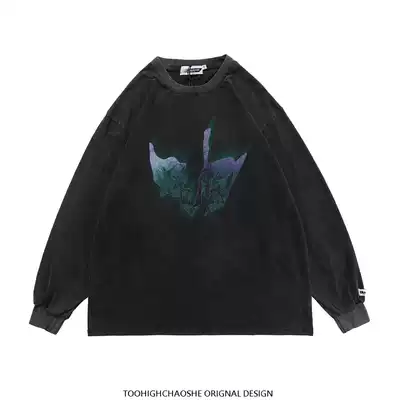 Grinding print do old dark long sleeve ancient T-shirt harbor flavor Japanese design sense fried Street hot girl sweater vintage