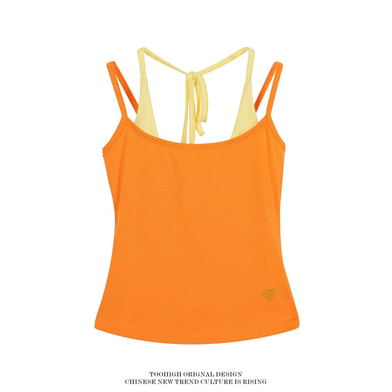 Toohigh Korean Style Fake Two-Piece Color-Block Halter Neck Camisole for Women, Summer Slim-Fit Sleeveless Slimming Hot Girl Top