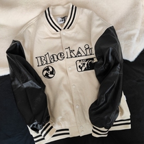 pu cortical leather cuff vintage American baseball suit womens spring autumn early spring vibe wind male jacket jacket retro tide 2