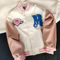 Soft Milk Loving Splicing Color Vintage American Baseball Uniform Women Spring Autumn 2021 New Male Jacket Jacket 1