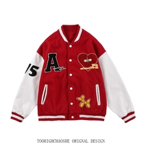 Flocking Loving Early Spring Vibe Wind Baseball Suit Horse Thinking American Loose Jacket Jacket Superior-Sensation Retro Lovers